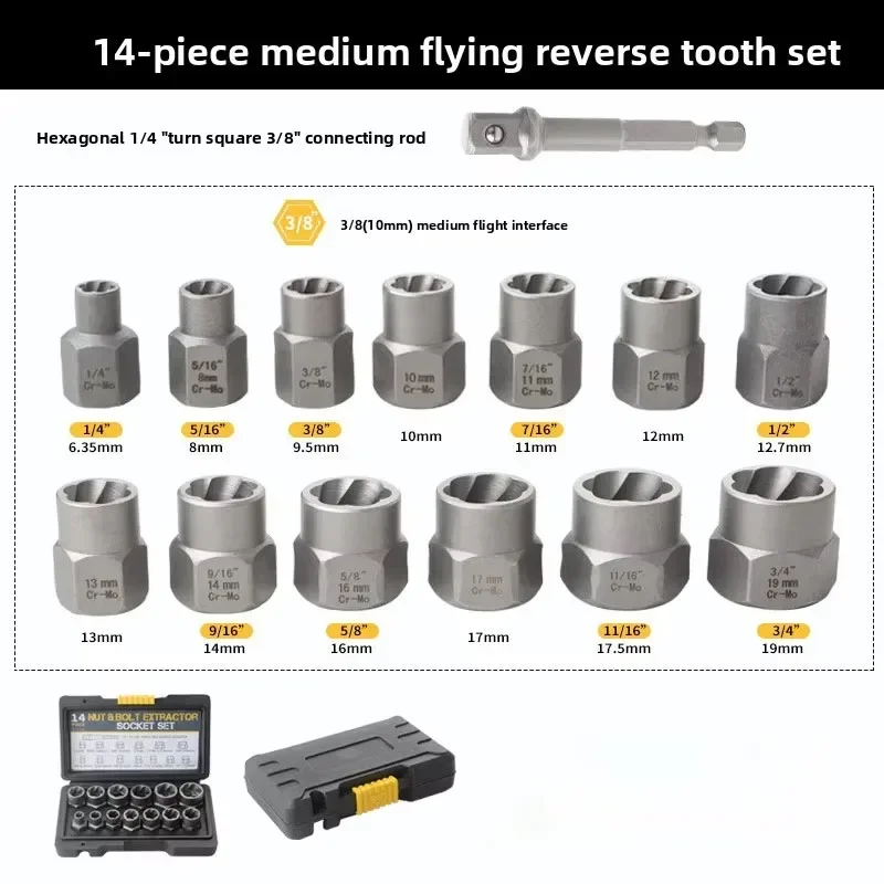 14pcs Stripped Bolt Extractor Set Bolt Remover Set Damaged Bolt Removal Tool for Damaged Frozen Studs Rusted Rounded-Off Bolts thumbnail 5