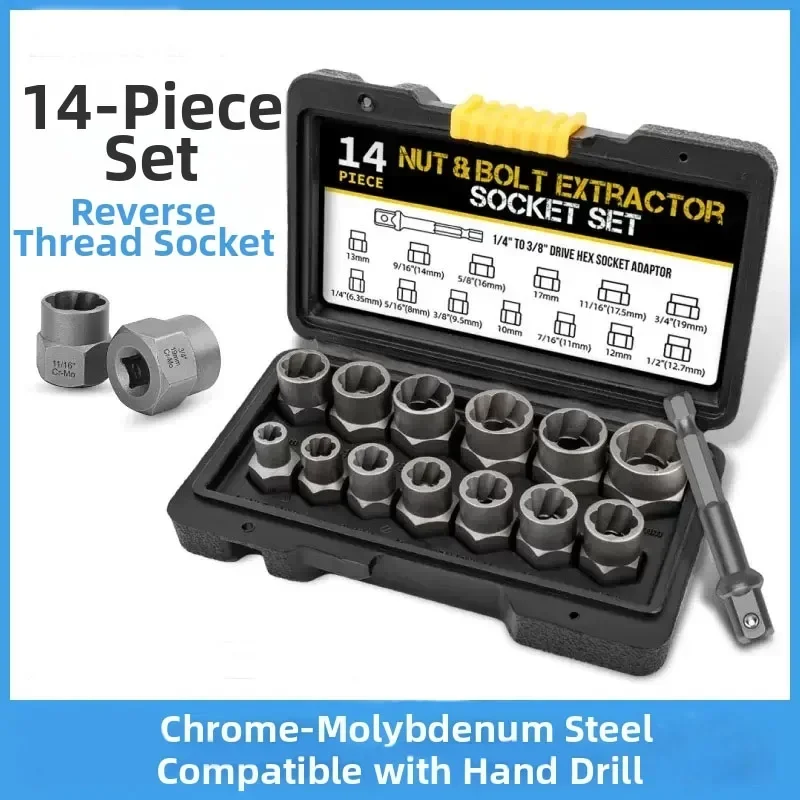 14pcs Stripped Bolt Extractor Set Bolt Remover Set Damaged Bolt Removal Tool for Damaged Frozen Studs Rusted Rounded-Off Bolts thumbnail 2