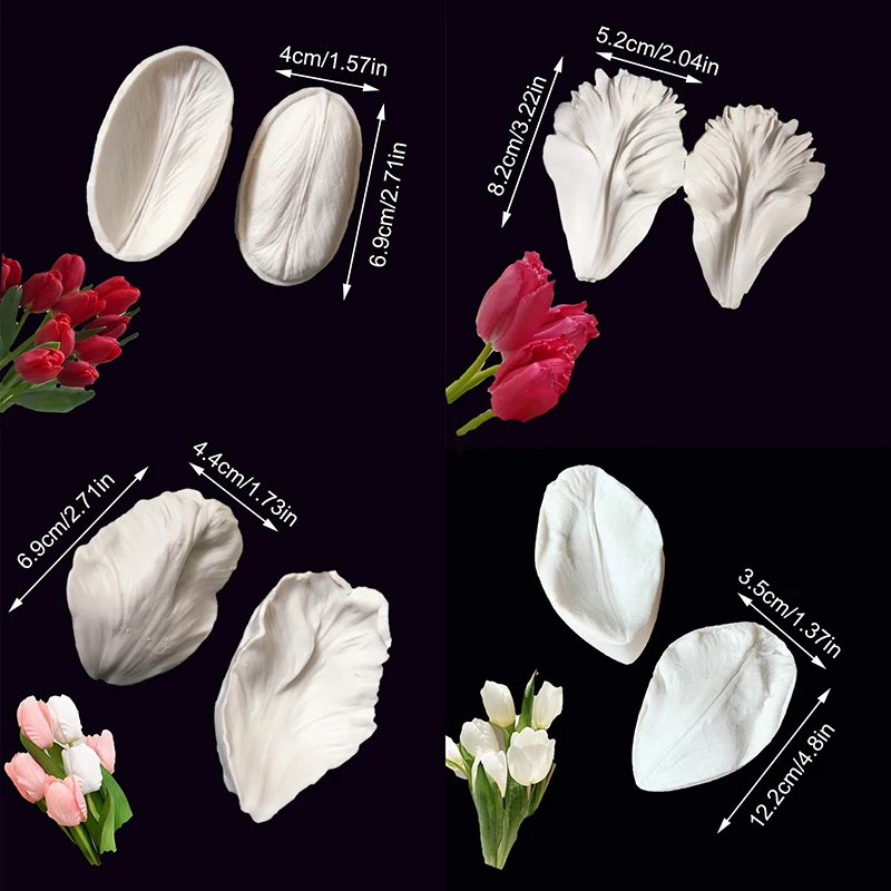 New Sale 2Pcs Tulip Petal Silicone Mold Cake Decorating Tools Veiner Mold Gumpaste Mold, Sugarcraft, Resin Clay Moulds thumbnail 6