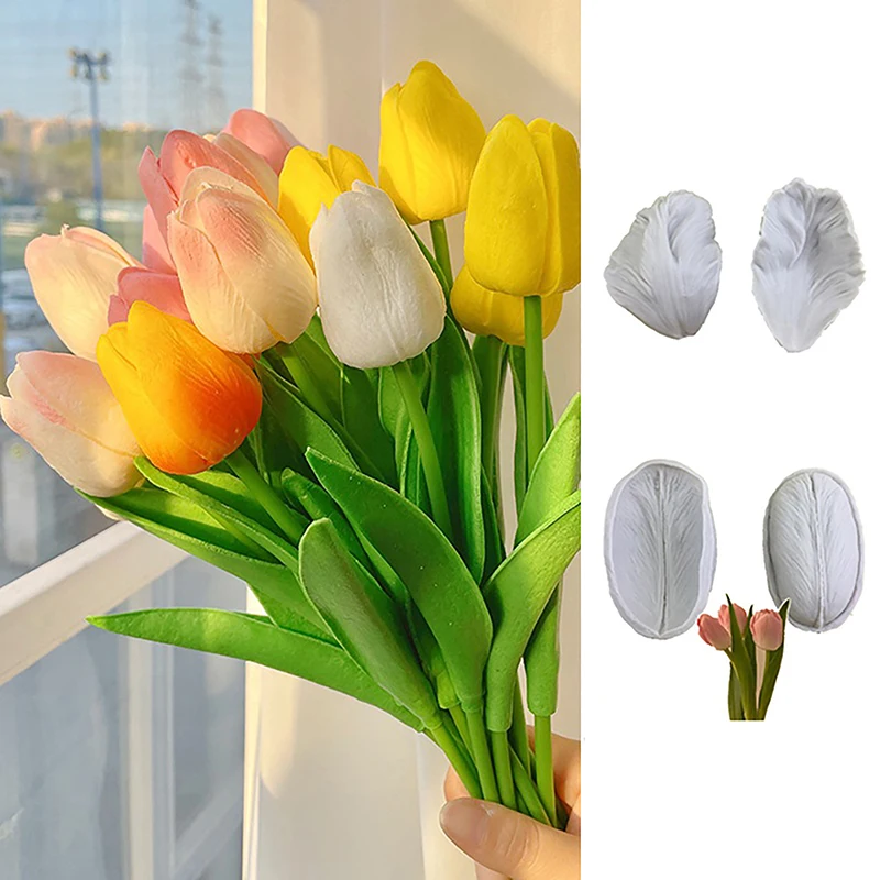 New Sale 2Pcs Tulip Petal Silicone Mold Cake Decorating Tools Veiner Mold Gumpaste Mold, Sugarcraft, Resin Clay Moulds thumbnail 5