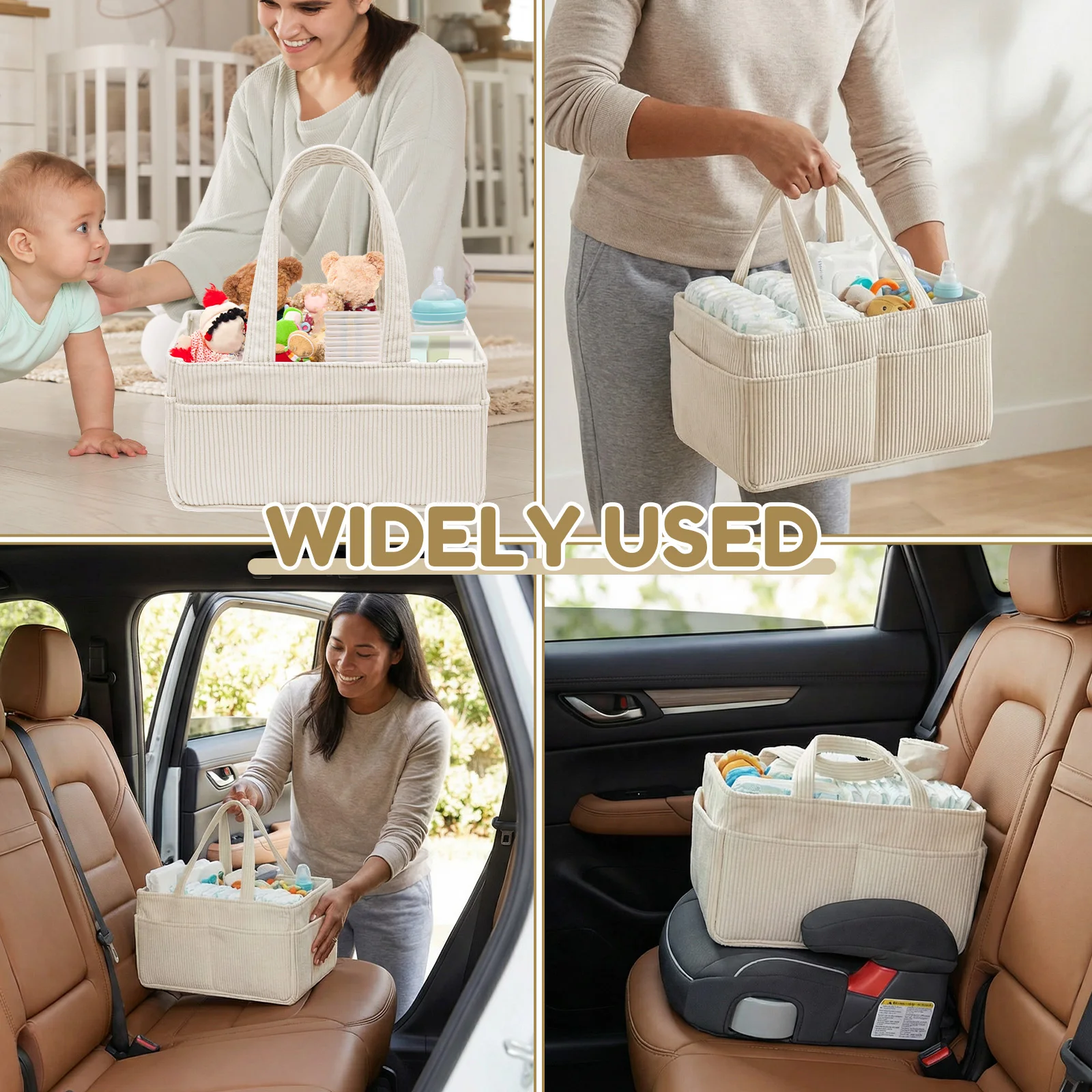 Baby Diaper Caddy Organizer Corduroy Diaper Storage Basket with Handle Foldable Multi-pocket Newborn Nappy Storage Organizer thumbnail 6