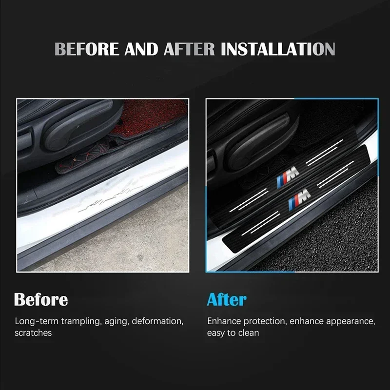 Car Threshold Strip 3D Carbon Fiber Anti-Scratch Sticker Door Sill Protector Accessories For BMW M Performance E46 E90 F10 F30 thumbnail 6