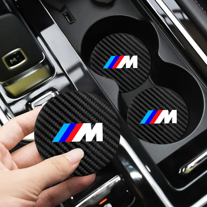 2Pcs Car Leather Coaster Mat Anti-slip Water Cup Pad For BMW M Performance E46 E90 E60 F20 X1 F10 F30 X3 E70 E39 E36 E87 X7 E92