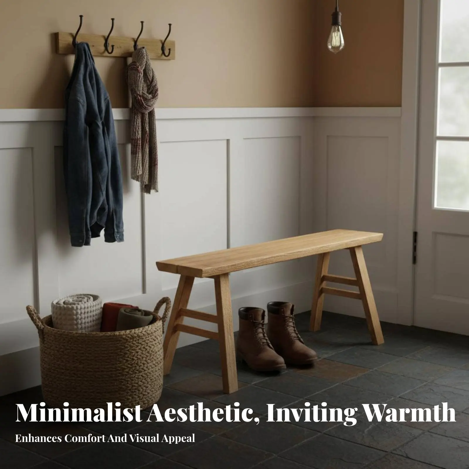 Backless Wooden Bench Sturdy Wood Construction Rustic Backless Stool Farmhouse Design Wear-Resistant for Kitchen, Hallway thumbnail 4