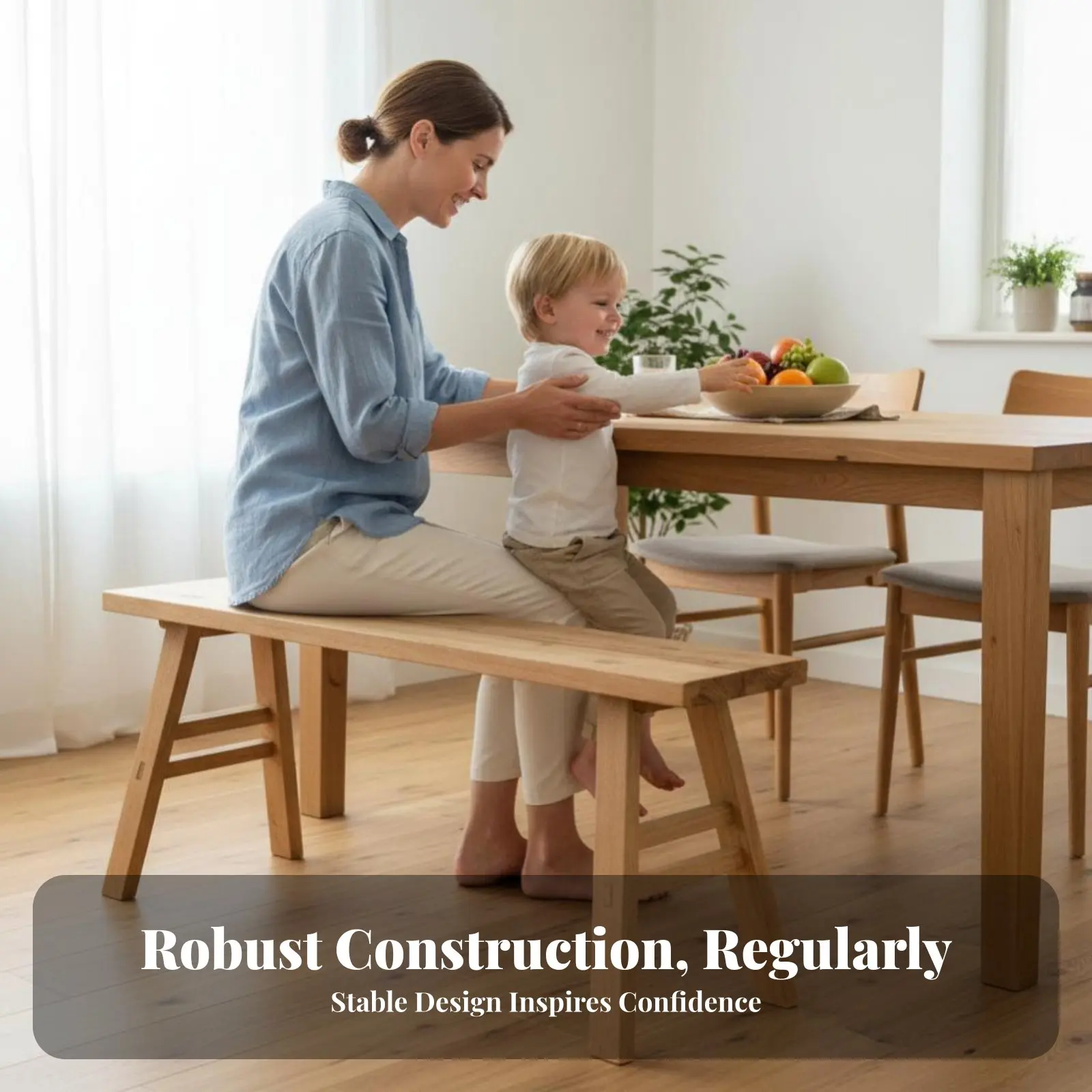 Backless Wooden Bench Sturdy Wood Construction Rustic Backless Stool Farmhouse Design Wear-Resistant for Kitchen, Hallway thumbnail 2