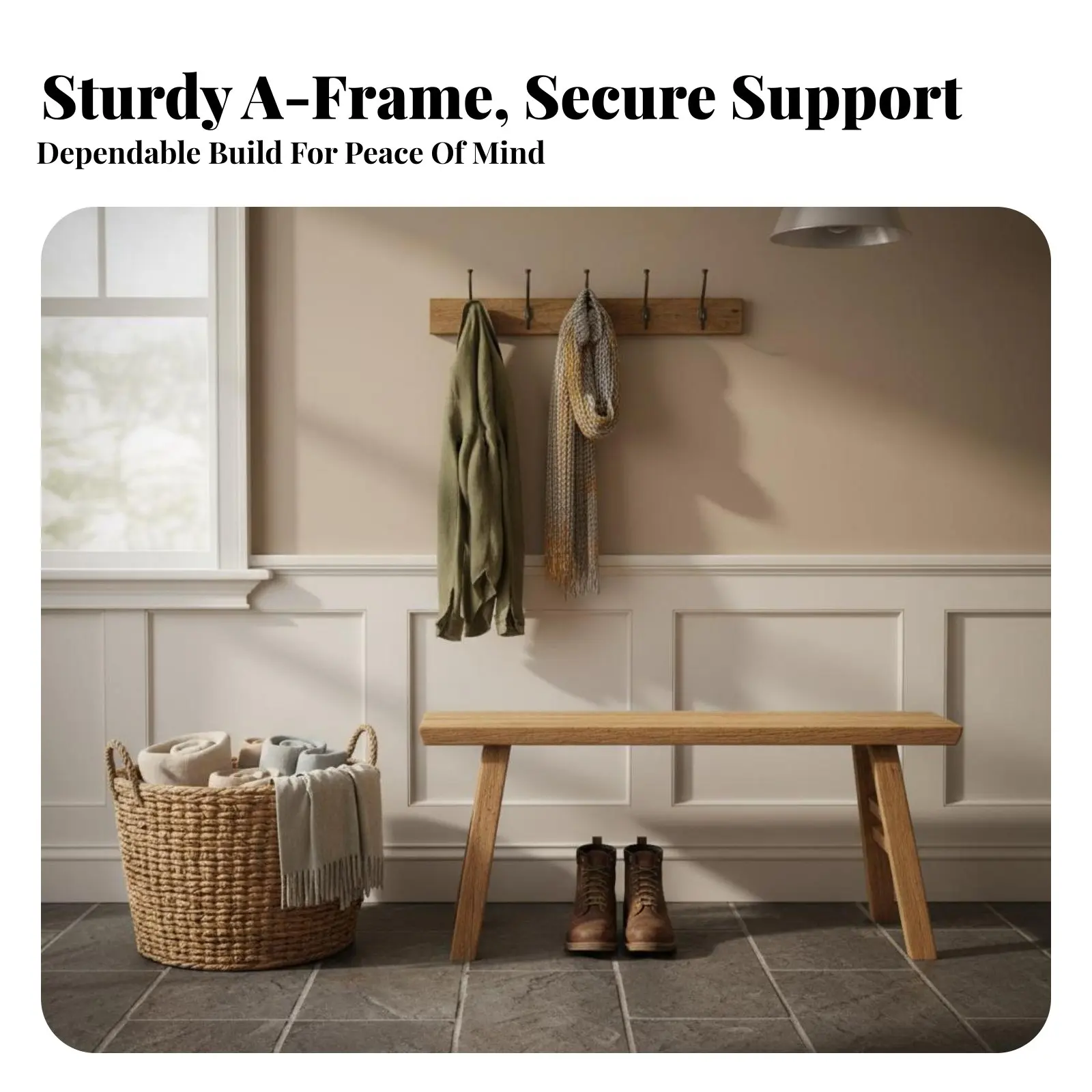 Backless Wooden Bench Sturdy Wood Construction Rustic Backless Stool Farmhouse Design Wear-Resistant for Kitchen, Hallway thumbnail 5