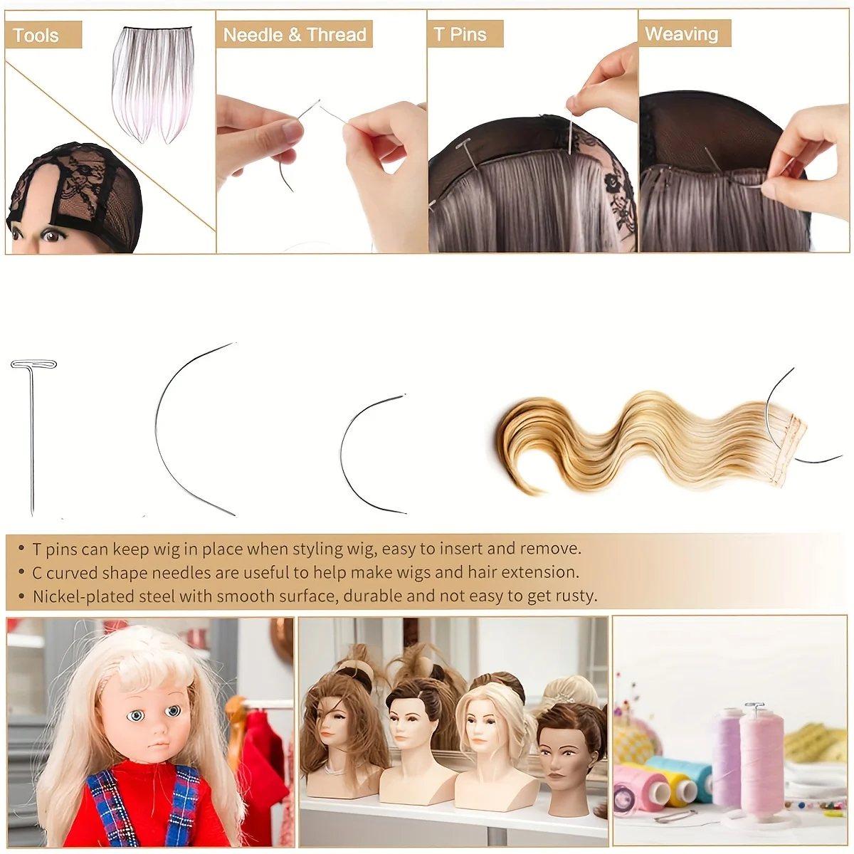 Multi-Color Practical Wig Weaving Tool Nylon Coil C-Needle Combination for Hair Salon Professional Wig Making Supplies thumbnail 6