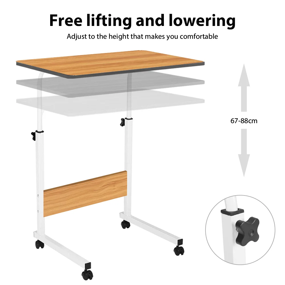 Bedside Table Office Desktop Desk Computer Wood Home Study Laptop Workplace Height adjustment with universal wheels thumbnail 4