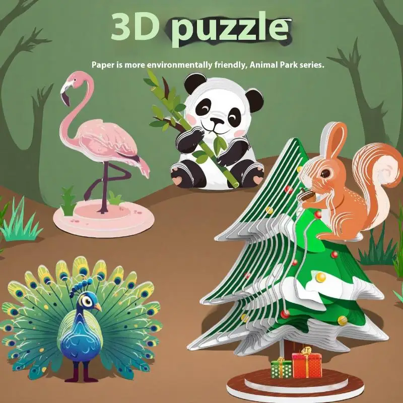 1 Set Kids Educational Montessori Toys Funny DIY Manual Assembly Three-dimensional Model Animal 3D Paper Puzzle Toy thumbnail 2
