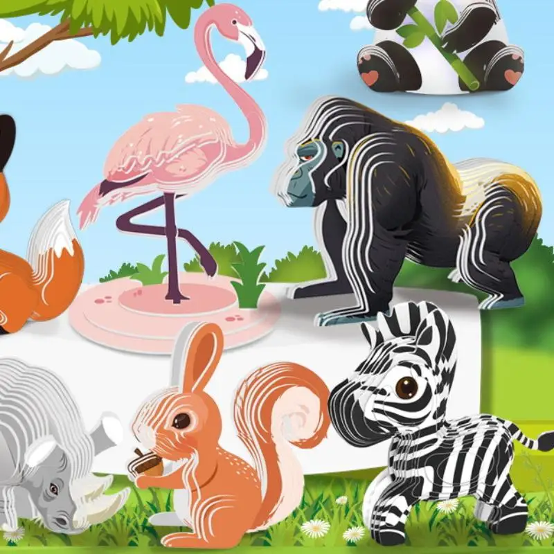 1 Set Kids Educational Montessori Toys Funny DIY Manual Assembly Three-dimensional Model Animal 3D Paper Puzzle Toy thumbnail 3
