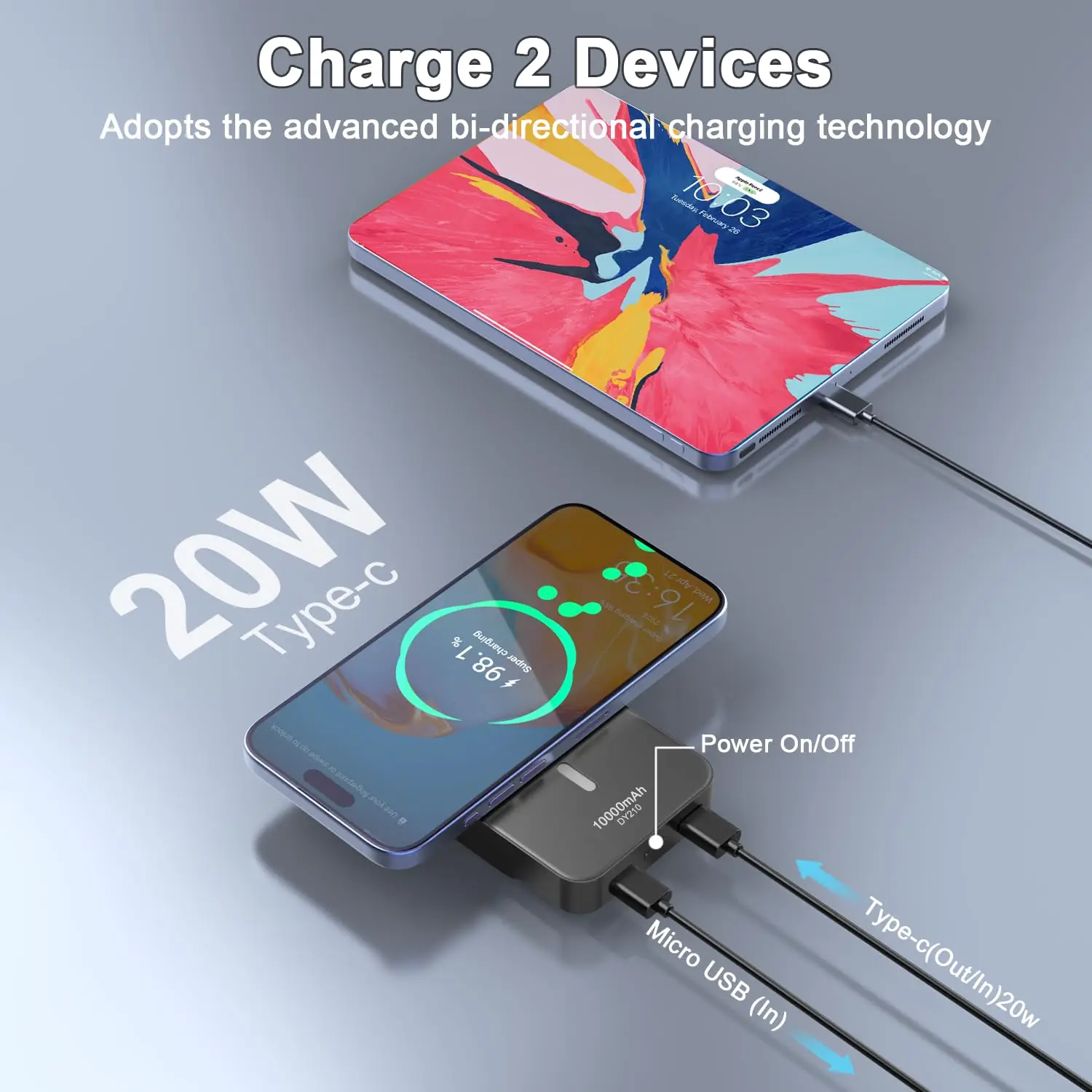 10000mAh Magnetic Power Bank,15W Wireless & 20W Fast Charger,10N Strong Magnet for iPhone, USB-C/A Output, Portable Battery Pack thumbnail 2