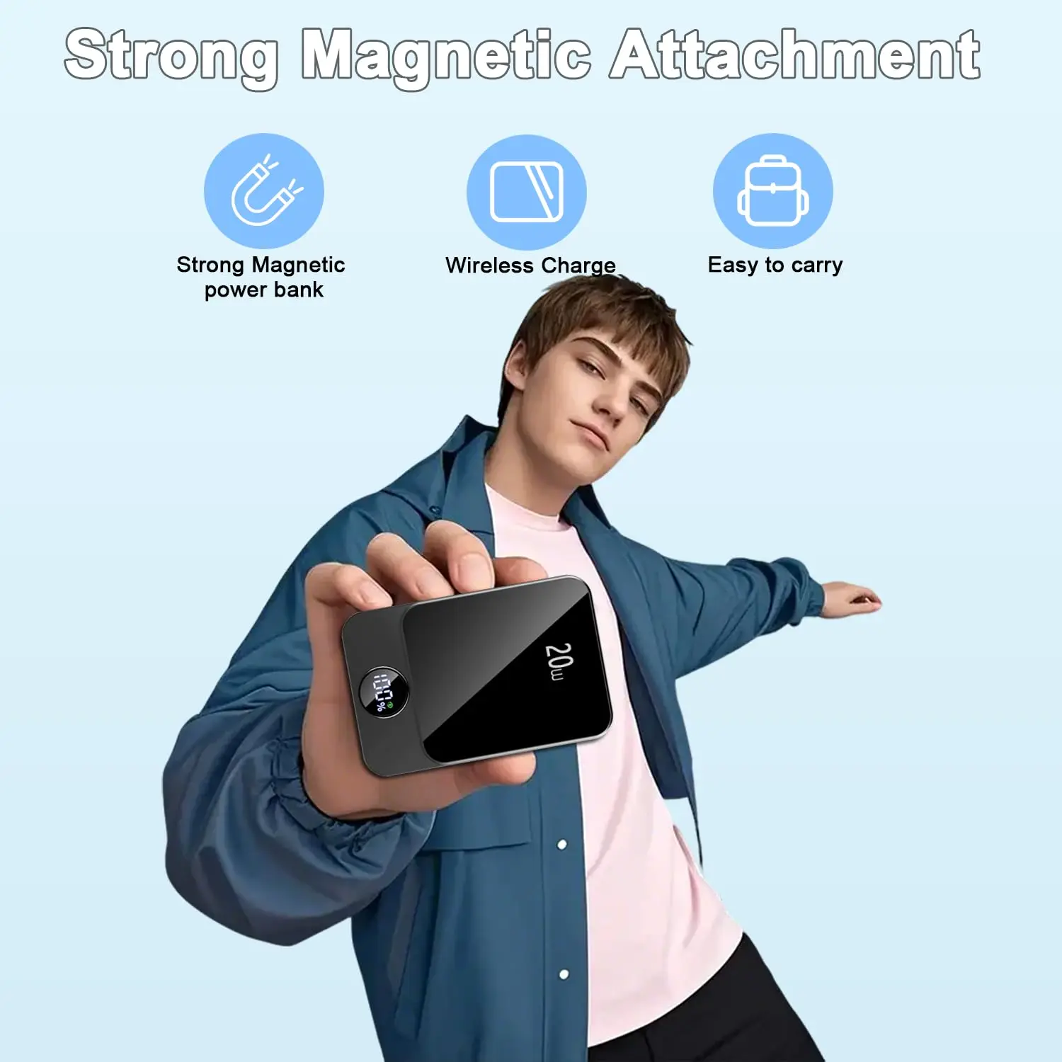 10000mAh Magnetic Power Bank,15W Wireless & 20W Fast Charger,10N Strong Magnet for iPhone, USB-C/A Output, Portable Battery Pack thumbnail 4