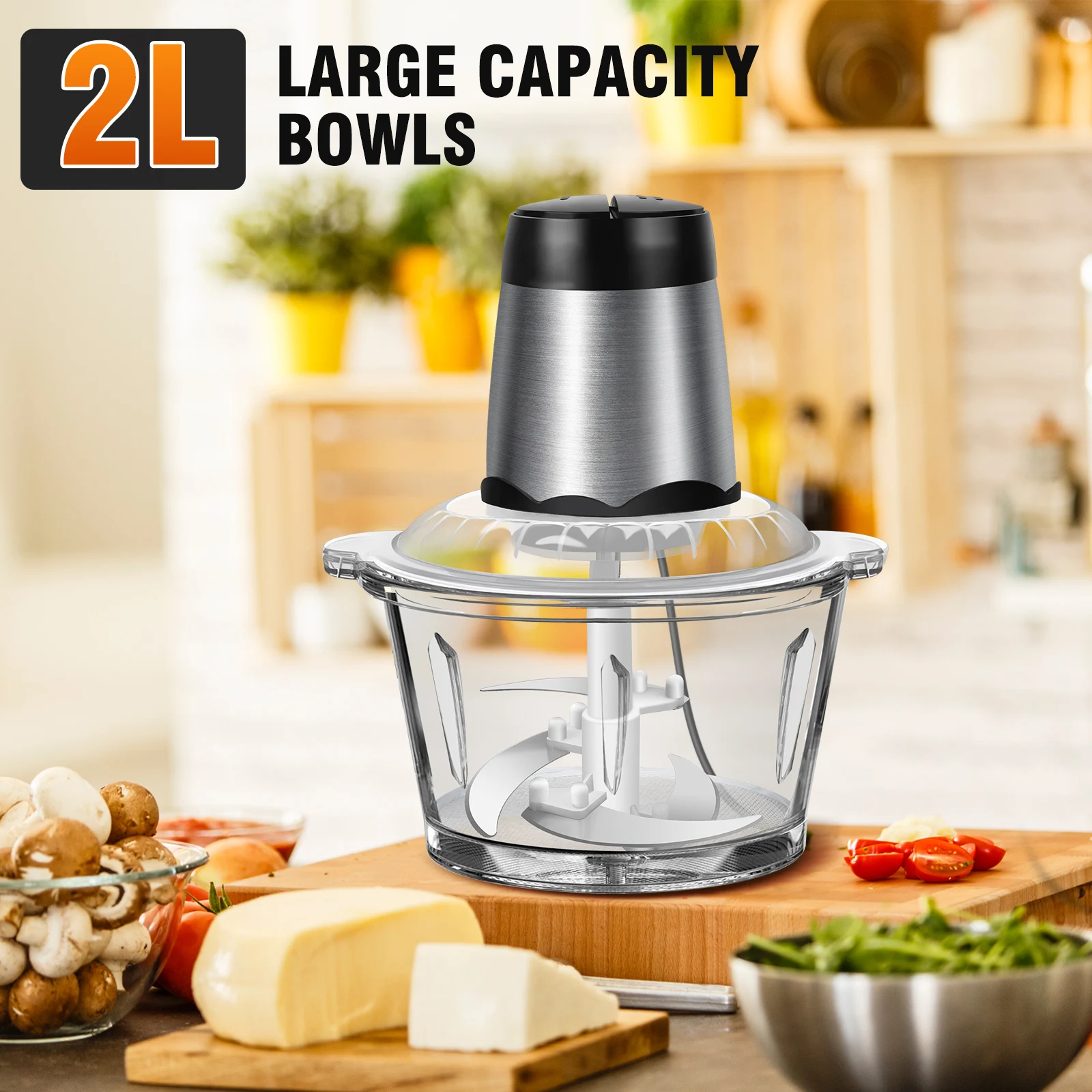 Meat Grinder 300W Electric Multi Blender Mixer with 2L Glass Container,2 Speed Settings,4 Stainless Steel Blades Easy to Clean thumbnail 3