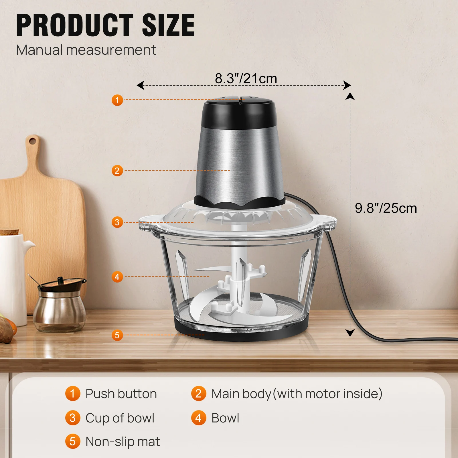 Meat Grinder 300W Electric Multi Blender Mixer with 2L Glass Container,2 Speed Settings,4 Stainless Steel Blades Easy to Clean thumbnail 5