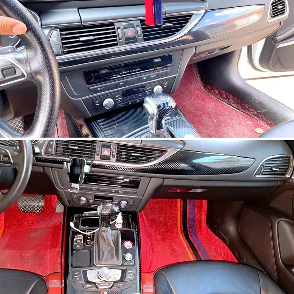 Carbon Fiber For Audi A6 C7 2012-2018 Car Film Interior Sticker Center Console Gear Dashboard Air Door Handle Lift Panel thumbnail 2
