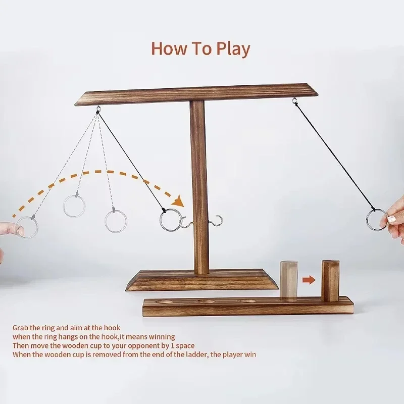 Ring Toss Games for Kids Adults Home Party Drinking Games Fast-paced Handheld Wooden Board Games Shot Ladder Bundle Outdoor Bars thumbnail 5