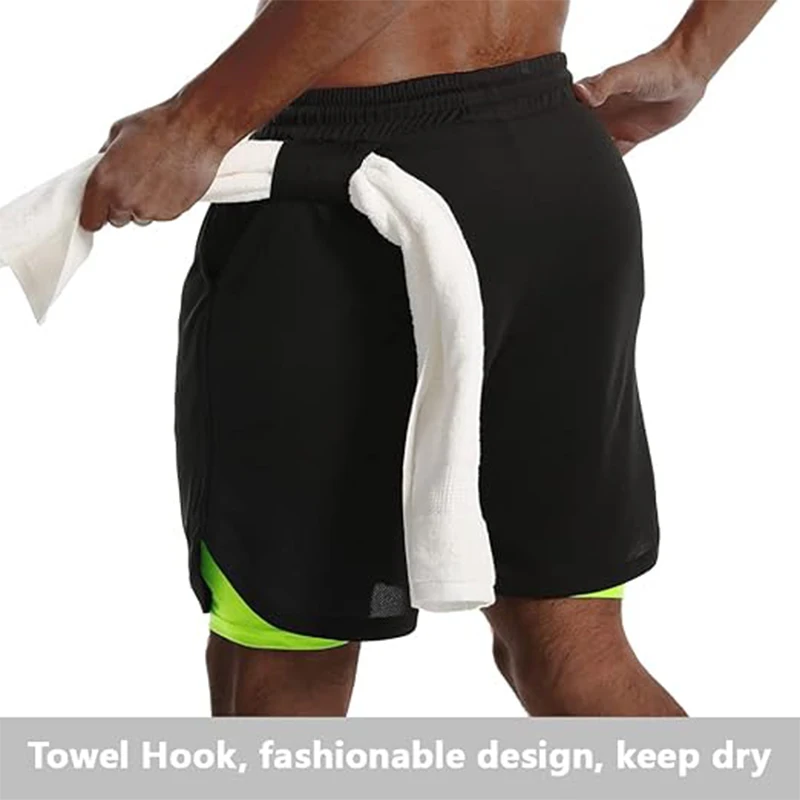 Mens Sport Shorts Sportswear Double-deck Running Shorts 2 In 1 Beach Bottoms Summer Gym Fitness Training Jogging Short Pants Men thumbnail 3