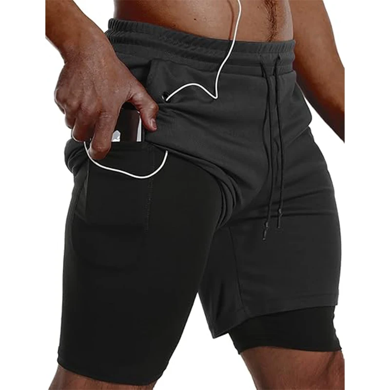 Mens Sport Shorts Sportswear Double-deck Running Shorts 2 In 1 Beach Bottoms Summer Gym Fitness Training Jogging Short Pants Men thumbnail 2