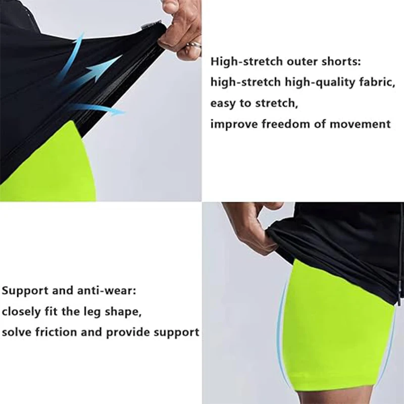 Mens Sport Shorts Sportswear Double-deck Running Shorts 2 In 1 Beach Bottoms Summer Gym Fitness Training Jogging Short Pants Men thumbnail 4