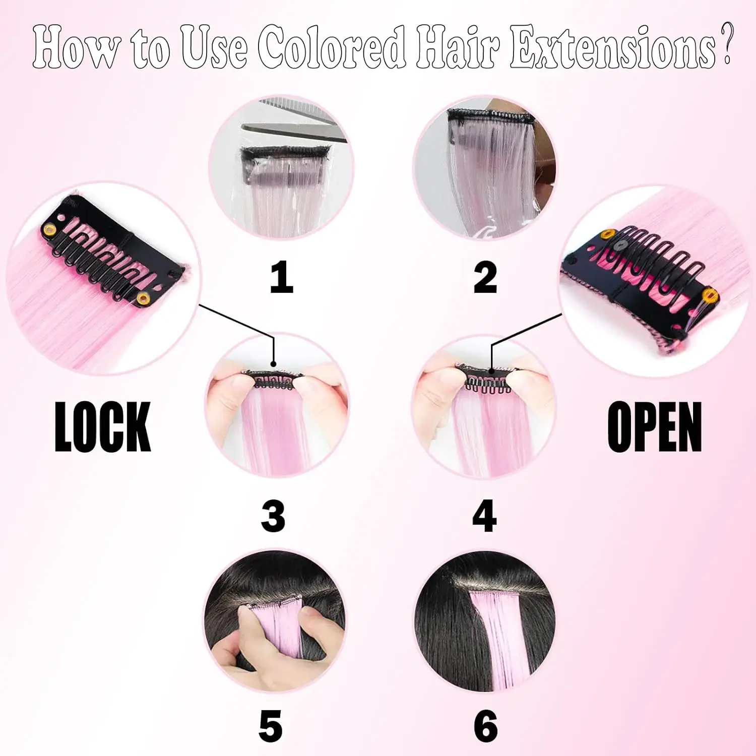 12 PCS Synthetic Hairpiece Black Hair Extensions Clip in, Colored Party Highlights Extension for Girls Women Straight 22 inch thumbnail 3