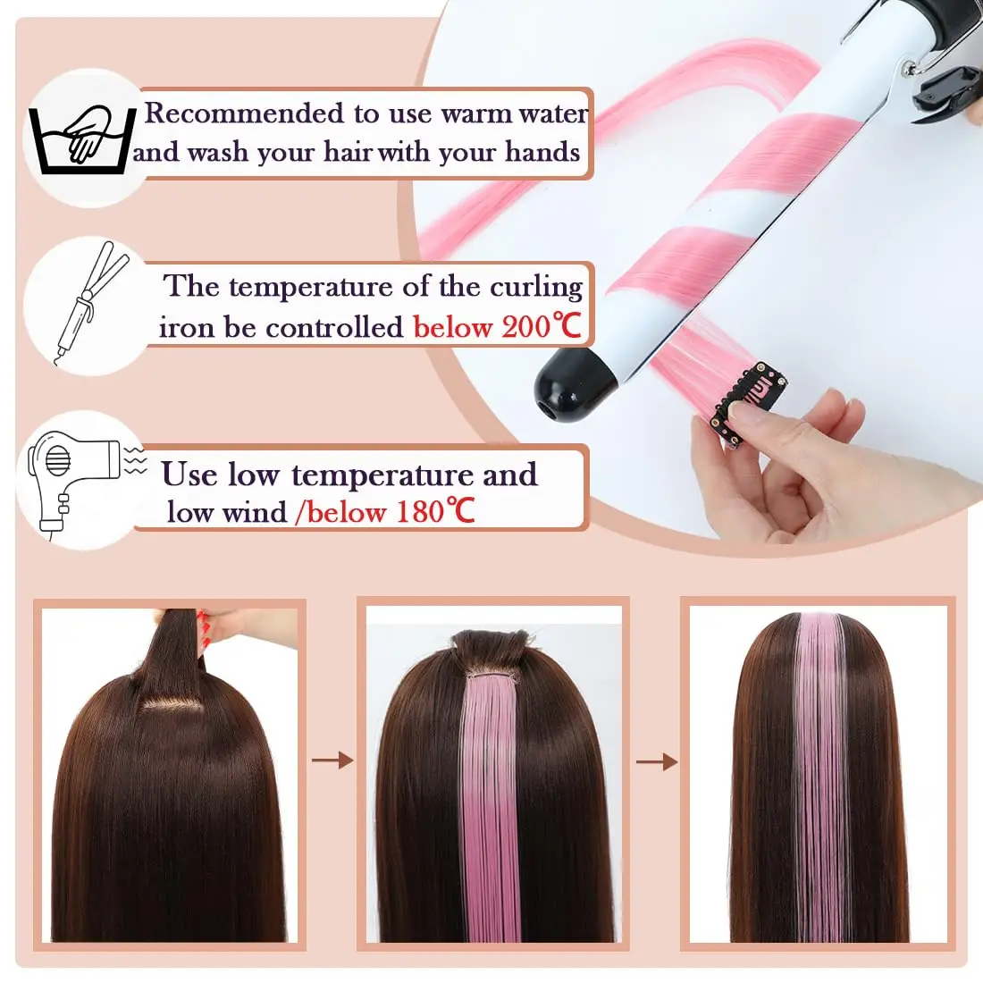12 PCS Synthetic Hairpiece Black Hair Extensions Clip in, Colored Party Highlights Extension for Girls Women Straight 22 inch thumbnail 4