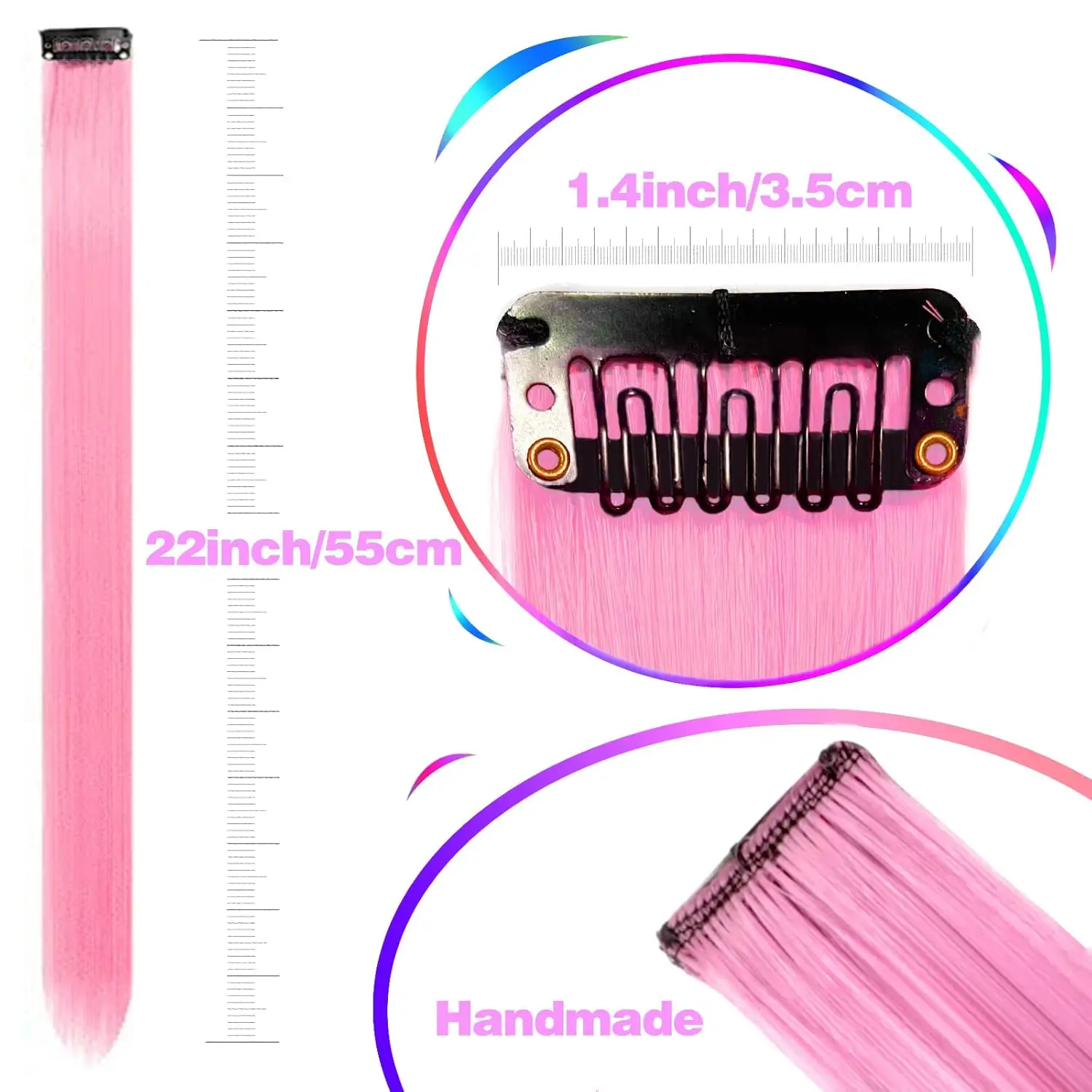 12 PCS Synthetic Hairpiece Black Hair Extensions Clip in, Colored Party Highlights Extension for Girls Women Straight 22 inch thumbnail 2