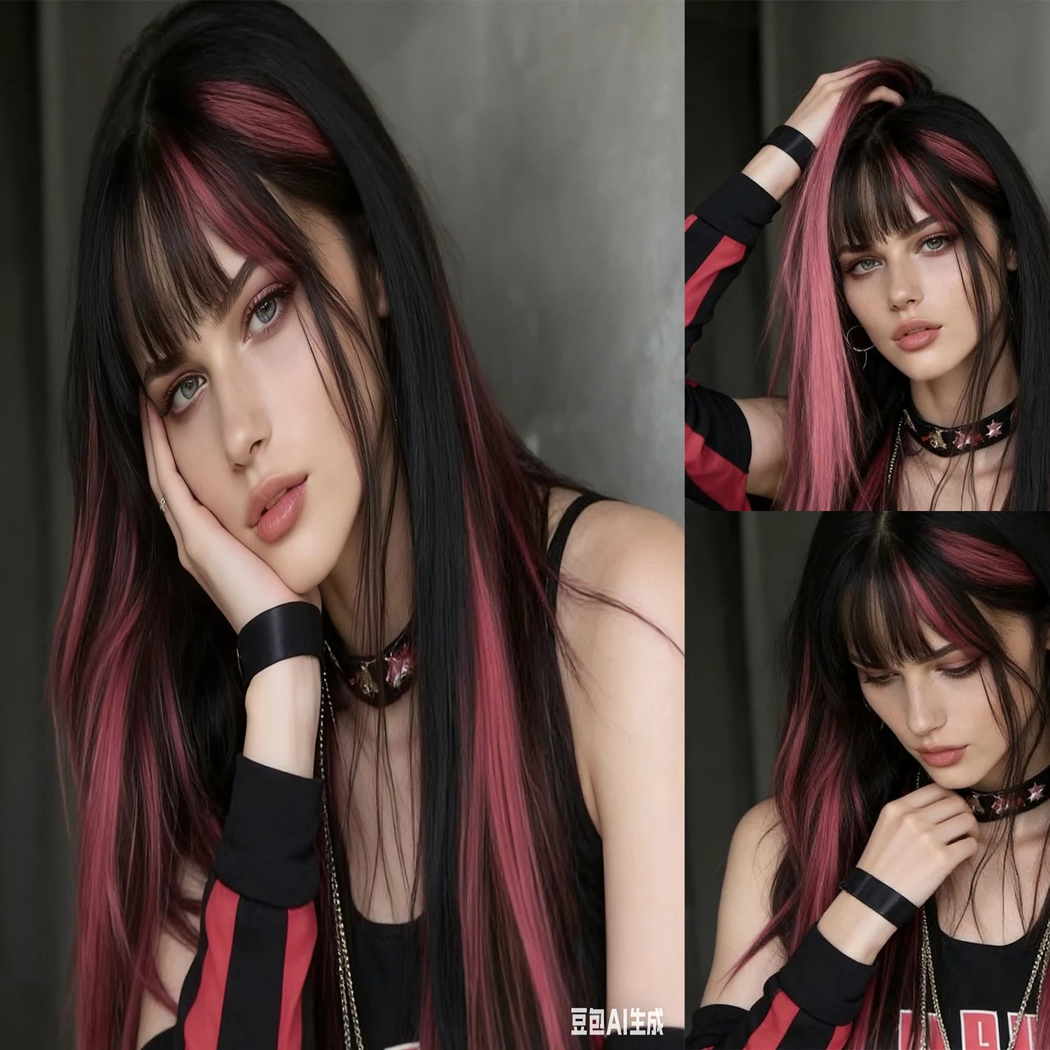12 PCS Synthetic Hairpiece Black Hair Extensions Clip in, Colored Party Highlights Extension for Girls Women Straight 22 inch thumbnail 6