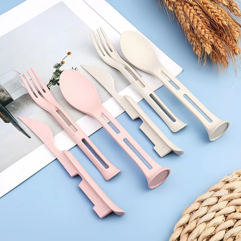 Three-in-One Portable Student Dining Set - Travel-Friendly Cutlery including Knife Fork Spoon thumbnail 3