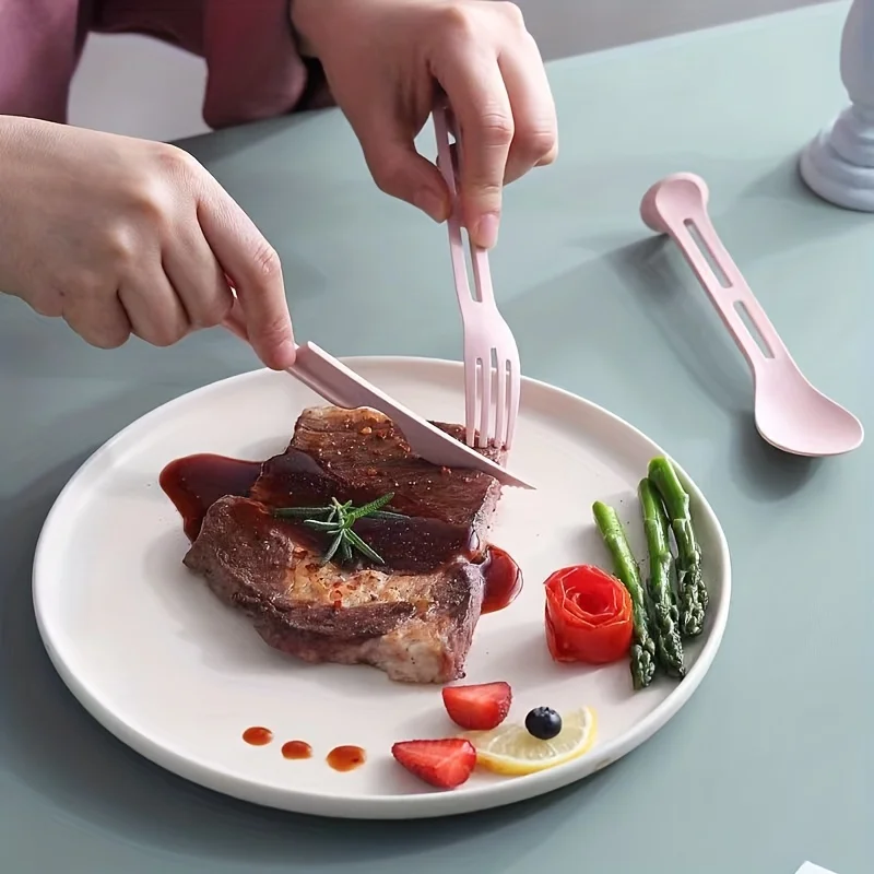 Three-in-One Portable Student Dining Set - Travel-Friendly Cutlery including Knife Fork Spoon thumbnail 5