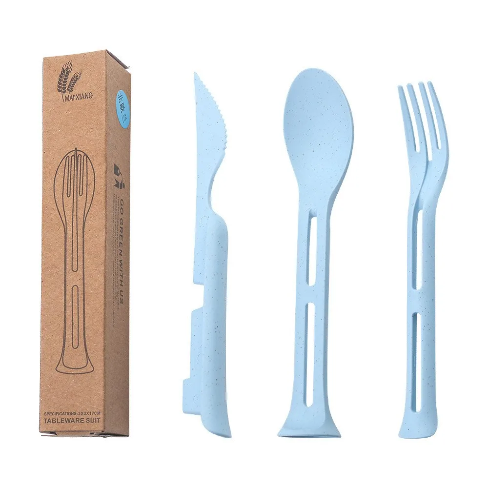 Three-in-One Portable Student Dining Set - Travel-Friendly Cutlery including Knife Fork Spoon thumbnail 2