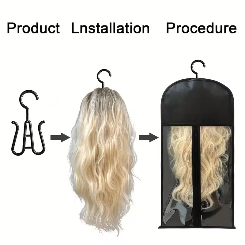 Transparent Wig Storage Bags with Hooks Dustproof Portable Design Wall-Mounted Zipper for Salon Home Use Sleek  Appearance thumbnail 3