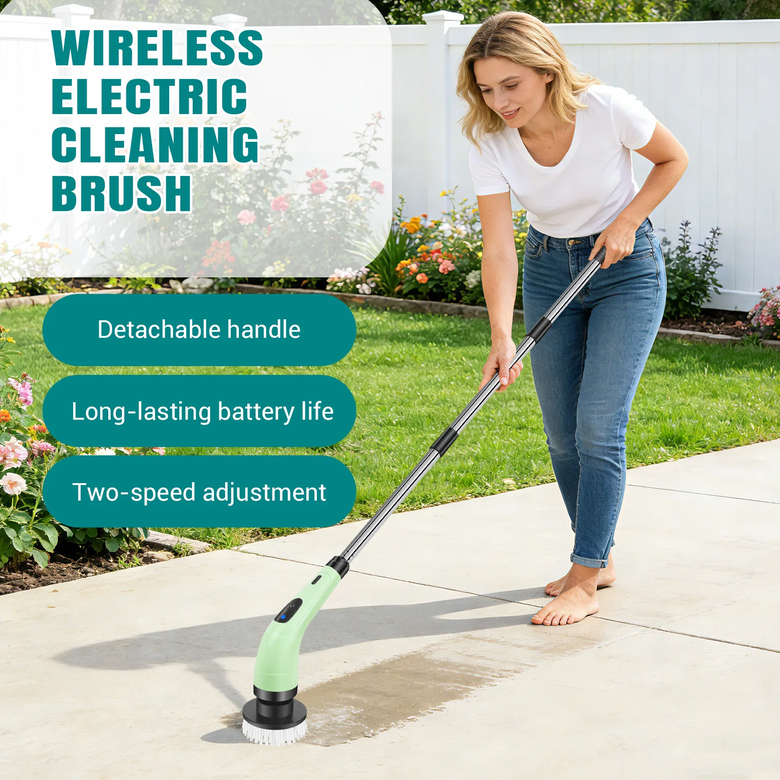 Electric Cleaning Brush Cordless Spin Scrubber 2 Adjustable Speeds 7 Multi-Purpose Replaceable Brush Heads thumbnail 2