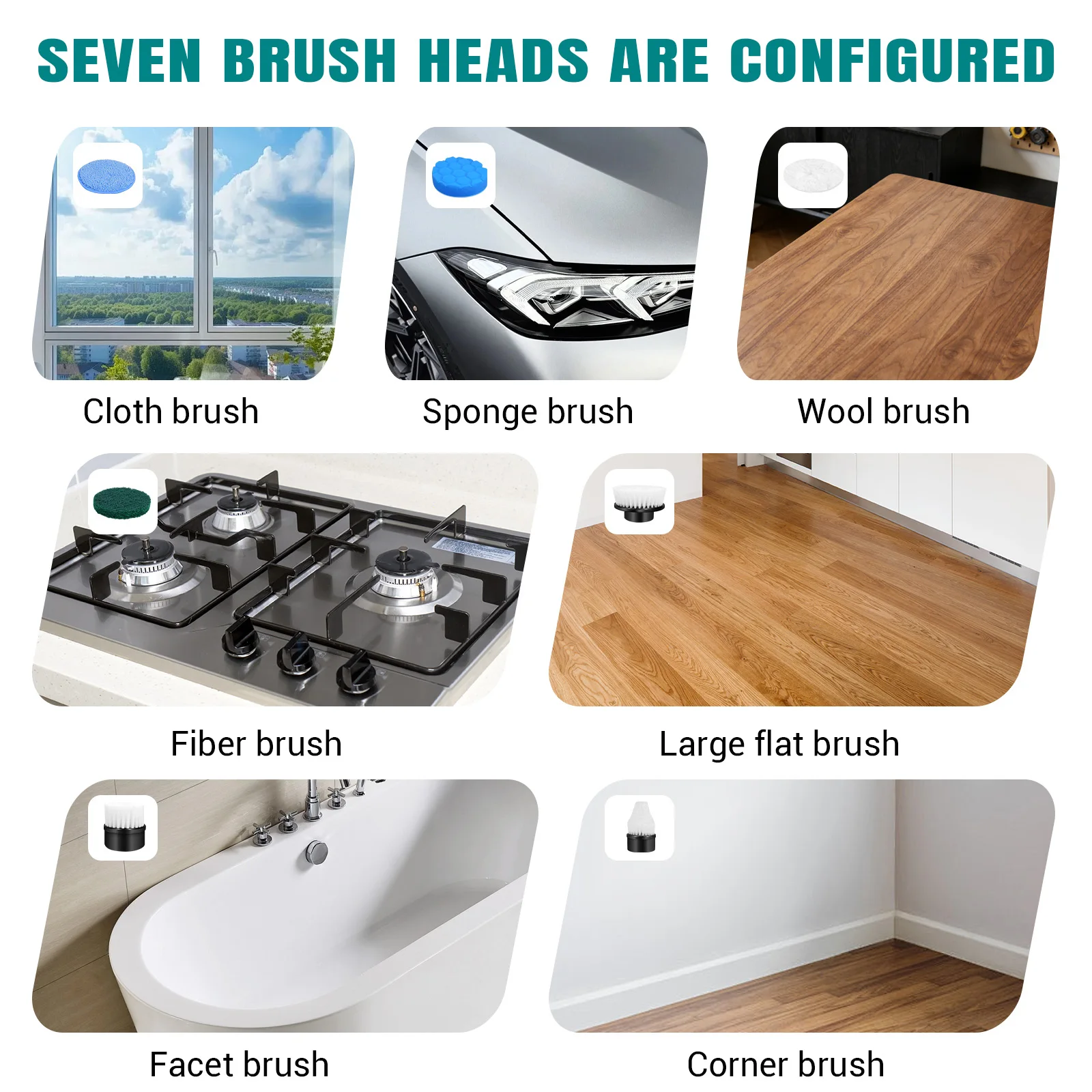 Electric Cleaning Brush Cordless Spin Scrubber 2 Adjustable Speeds 7 Multi-Purpose Replaceable Brush Heads thumbnail 4