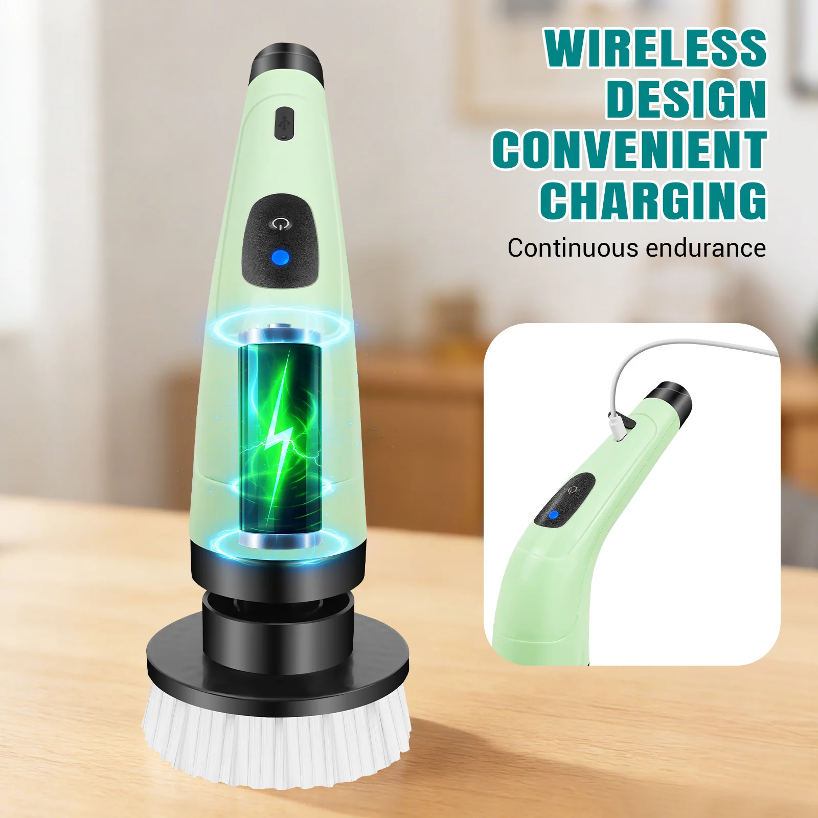 Electric Cleaning Brush Cordless Spin Scrubber 2 Adjustable Speeds 7 Multi-Purpose Replaceable Brush Heads thumbnail 6