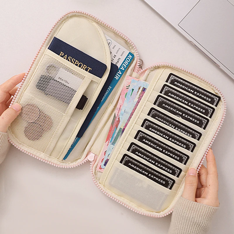 Fashion Travel Portable Wallet Zip Business Trip Card Holder Luxury RFID Passport Holder With Wrist Strap Coin Purse Clutch Bag thumbnail 3