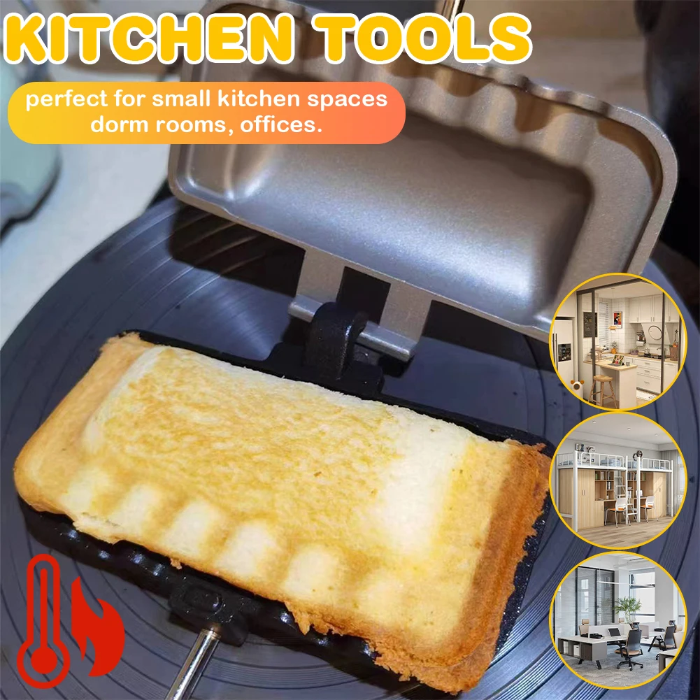 Hot Dog Toaster Double-Sided Non-Stick Pan Flip Design Compact Sandwich Maker for Home Camping Ergonomic Wood Handle Quick Snack thumbnail 4