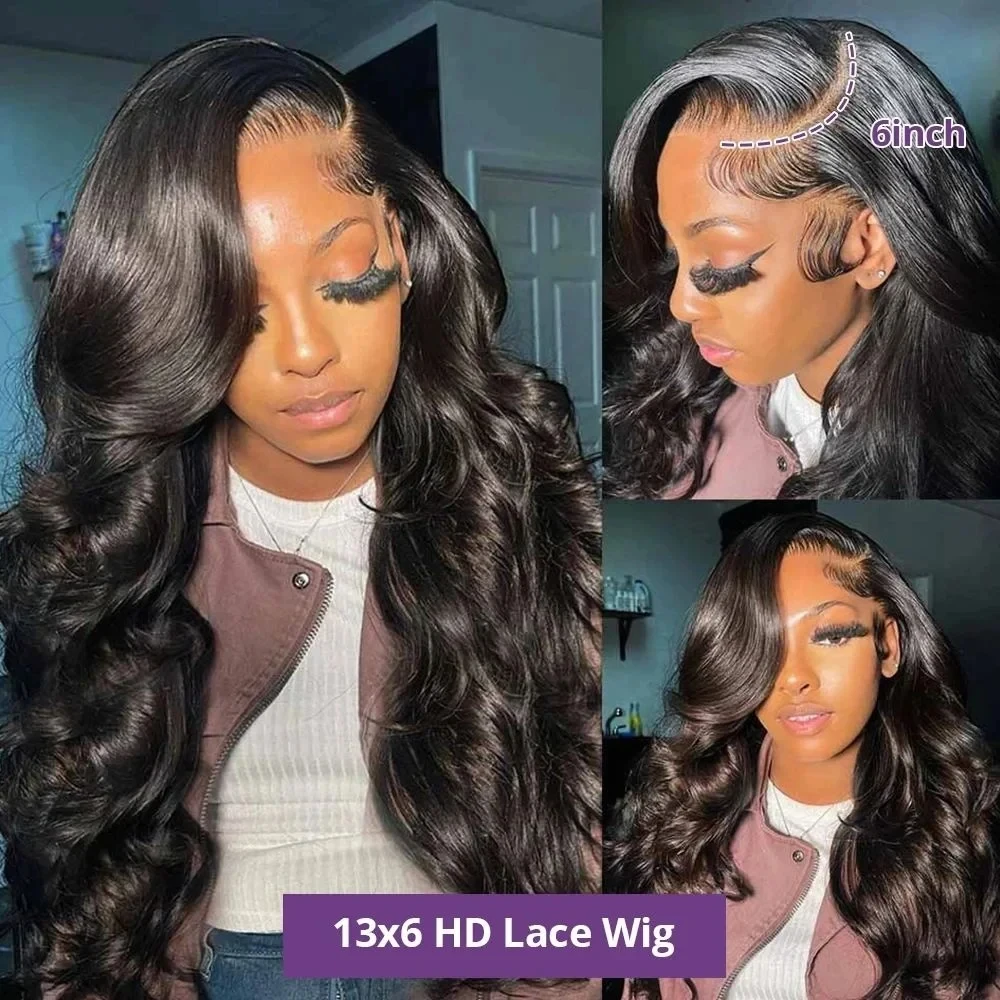 200 Density Body Wave 13x6 Hd Lace Frontal Wig 13x4 Hd Lace Wig Human Hair For Women Natural Black Color Beginner Friendly thumbnail 3