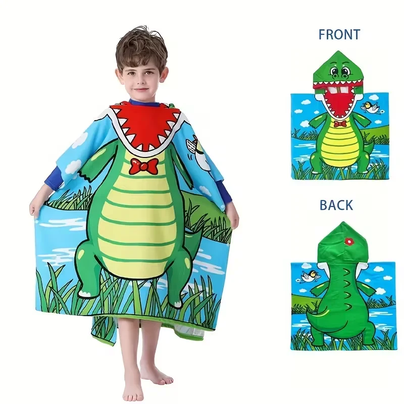 1 Pack of Cartoon Hooded Poncho Bath Towels for Children Aged 2-7, Made of Polyester Fiber with Strong Water Absorption, Cartoon-Themed Bath Towel, Suitable for Beach Trips, Bathroom Supplies thumbnail 2