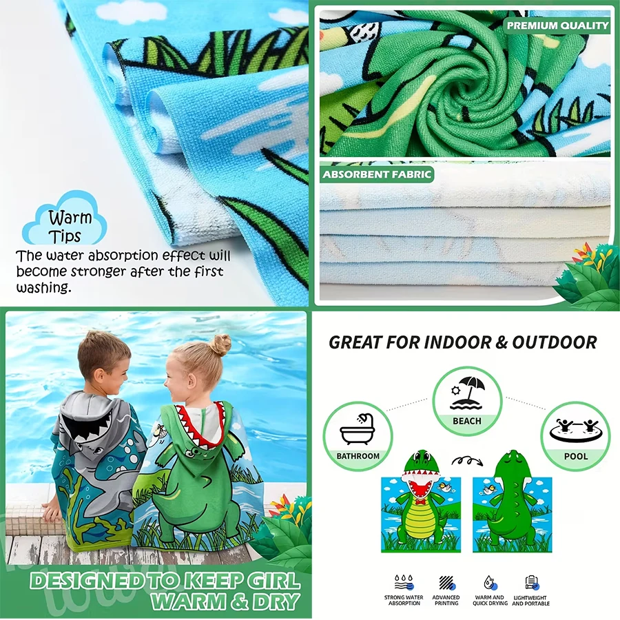 1 Pack of Cartoon Hooded Poncho Bath Towels for Children Aged 2-7, Made of Polyester Fiber with Strong Water Absorption, Cartoon-Themed Bath Towel, Suitable for Beach Trips, Bathroom Supplies thumbnail 5