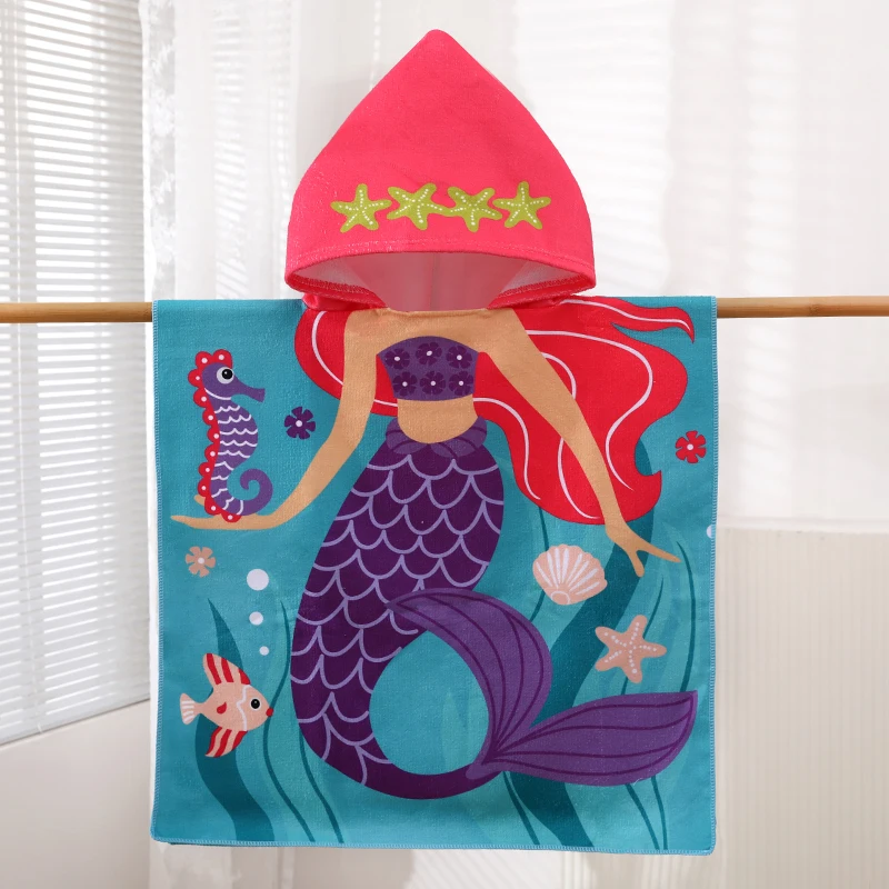 1 Pack of Cartoon Hooded Poncho Bath Towels for Children Aged 2-7, Made of Polyester Fiber with Strong Water Absorption, Cartoon-Themed Bath Towel, Suitable for Beach Trips, Bathroom Supplies thumbnail 3