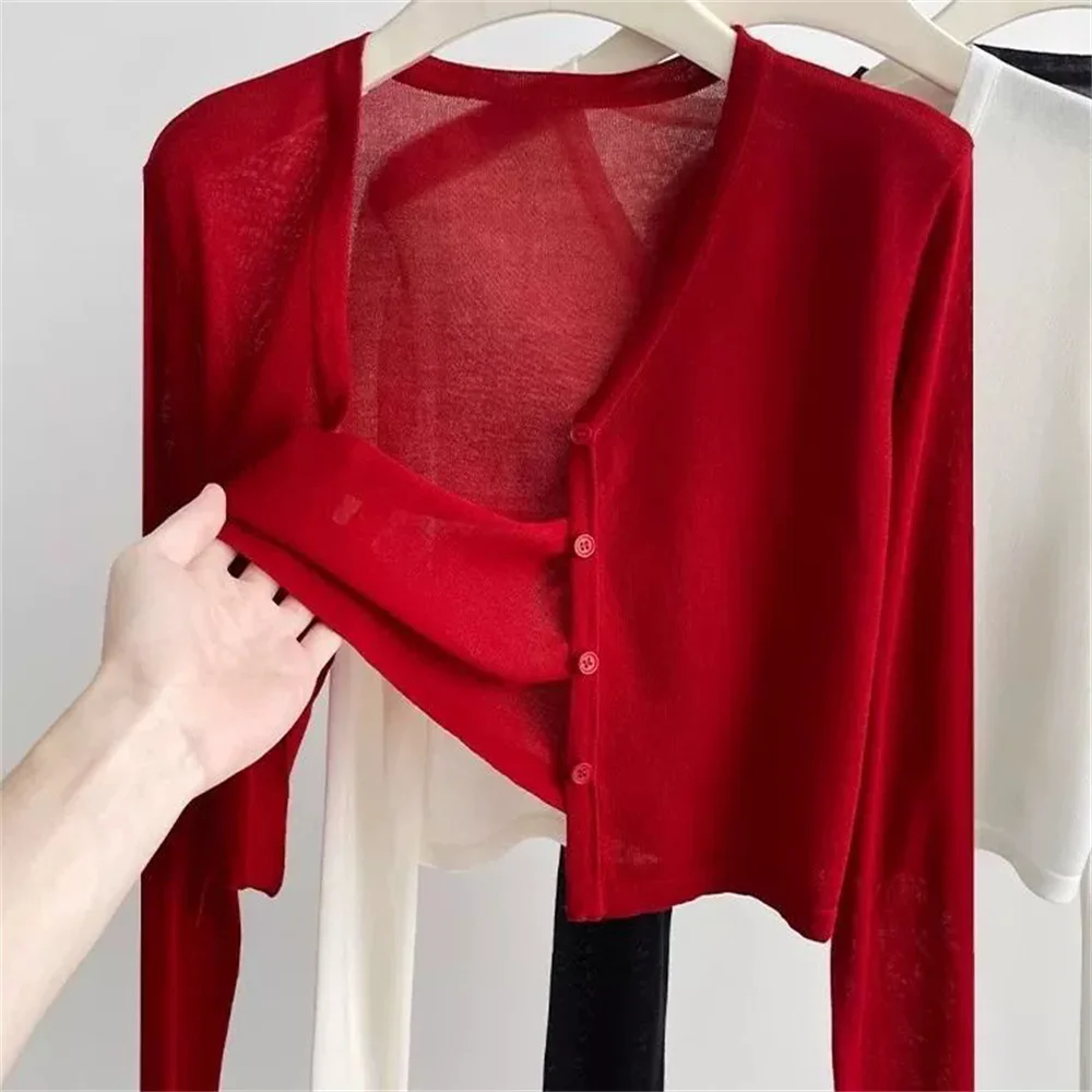 2026 Korean Women's Clothing Ice Silk Protection Summer Outerwear Women's Fashion Air Conditioner Cover Up V-Neck Short Coat
