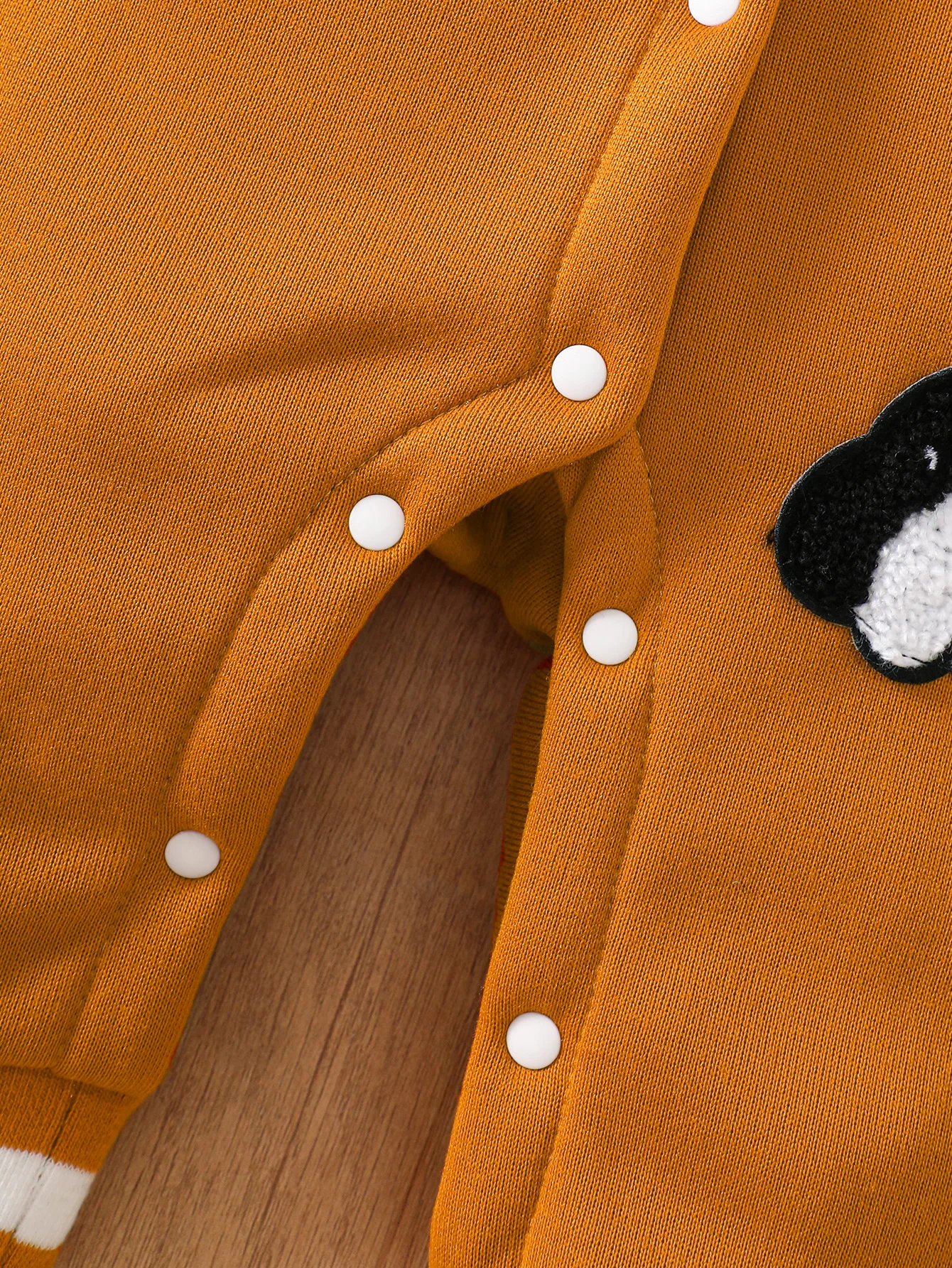 【Retro Baseball Style】Baby Boy Fleece-Lined Jumpsuit Caramel Orange Color Block Design + Heavy Embroidery + Bear and Penguin Pattern Baby Autumn/Winter Outfit thumbnail 4