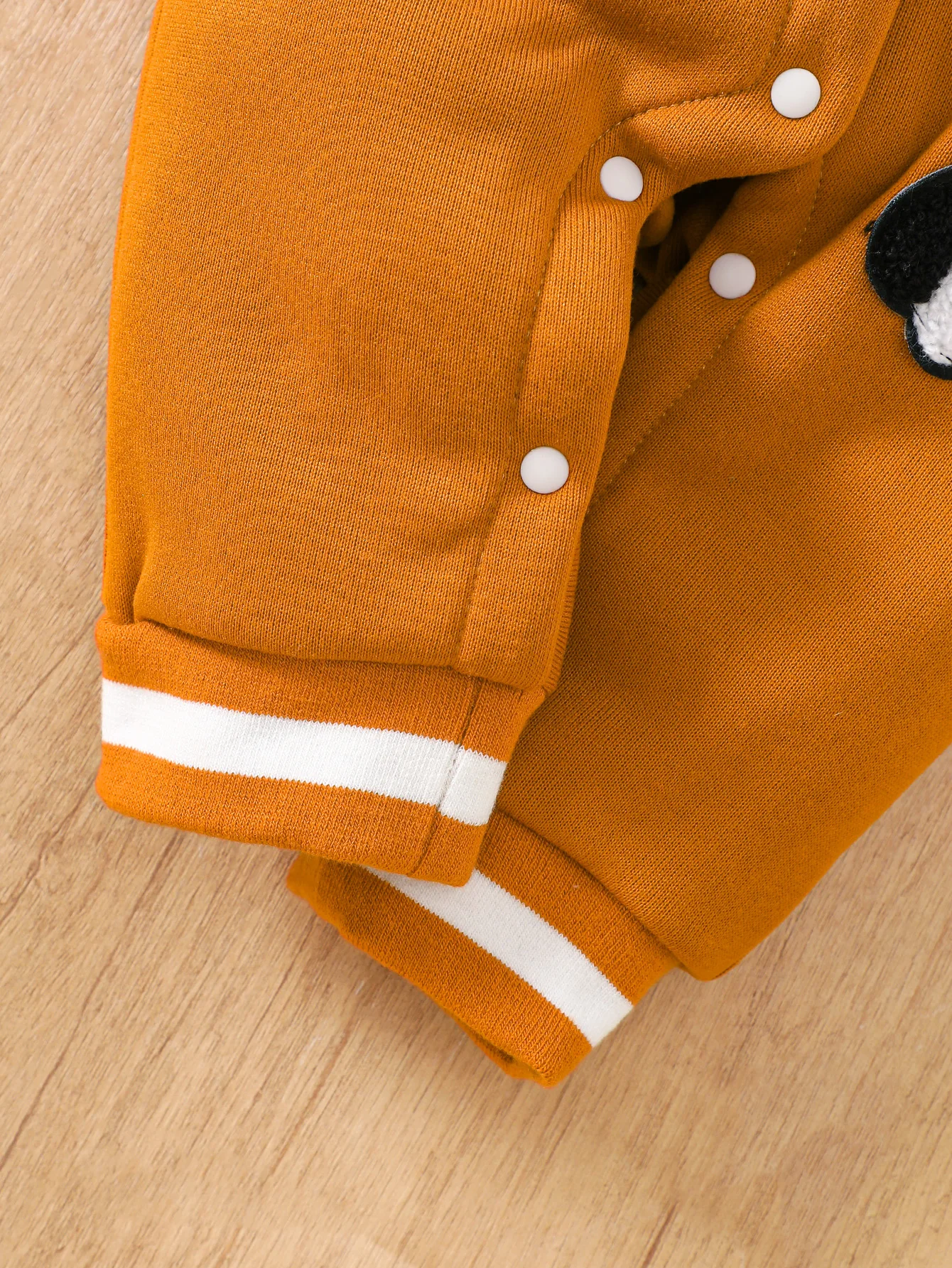 【Retro Baseball Style】Baby Boy Fleece-Lined Jumpsuit Caramel Orange Color Block Design + Heavy Embroidery + Bear and Penguin Pattern Baby Autumn/Winter Outfit thumbnail 5