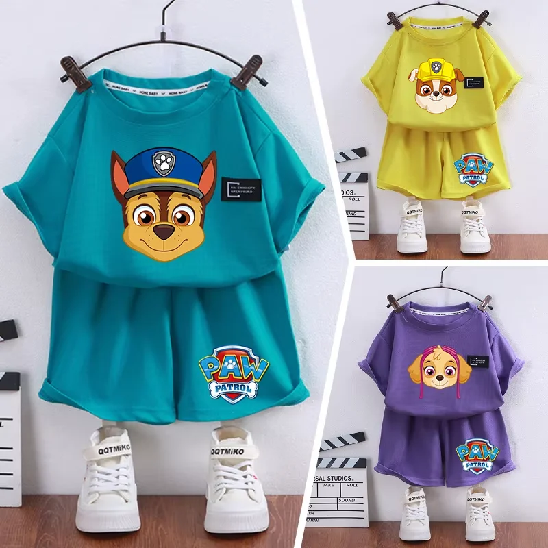 Paw Patrol Kids T Shirt Shorts Set Chase Skye Marshall Boys Girls Short Sleeve Tops Summer Child Clothes Casual Tracksuit Gifts