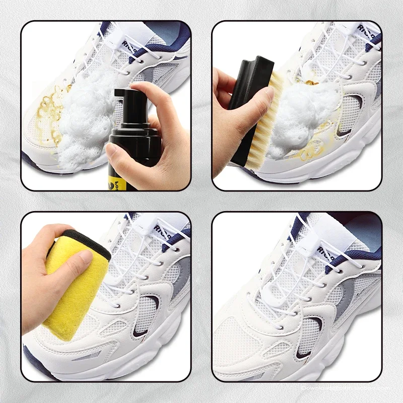 150ml Dry Cleaning Set for White Shoes Water-Free Foam Sneaker Cleaner Kit with Brush And Cloth All-in-One Shoe Cleaning Solutio thumbnail 6