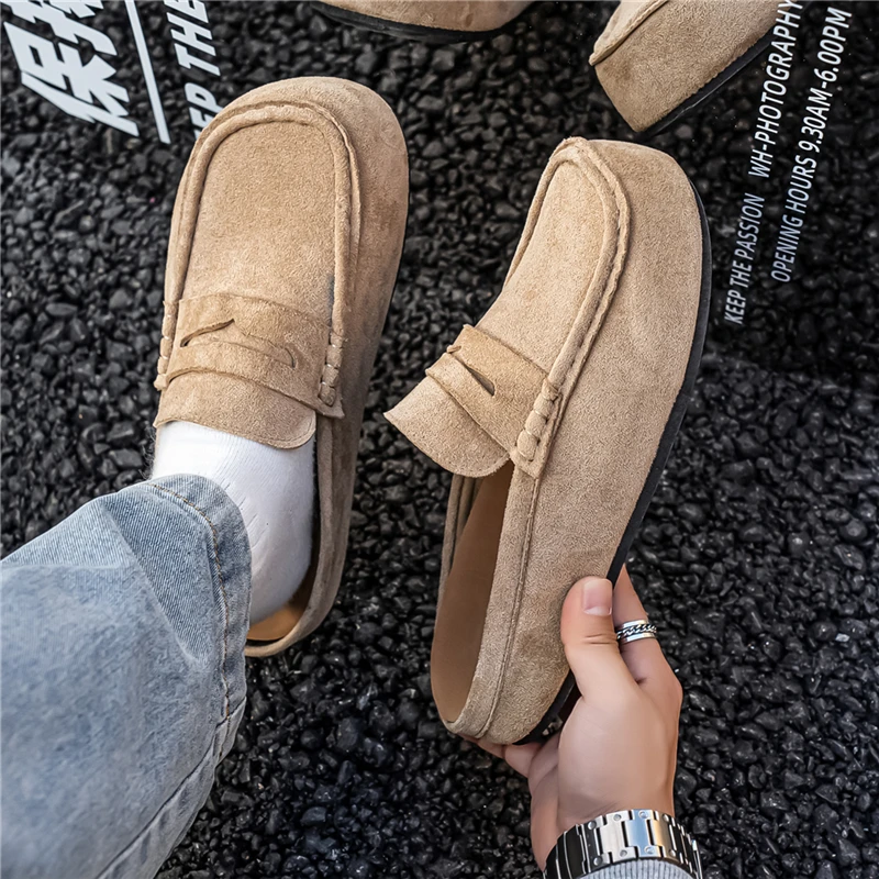 Fashion Comfortable Men's Casual Shoes Leather Loafers Half Slippers Slip-on Lazy Driving Shoes Couple Breathable Walking Shoes thumbnail 5