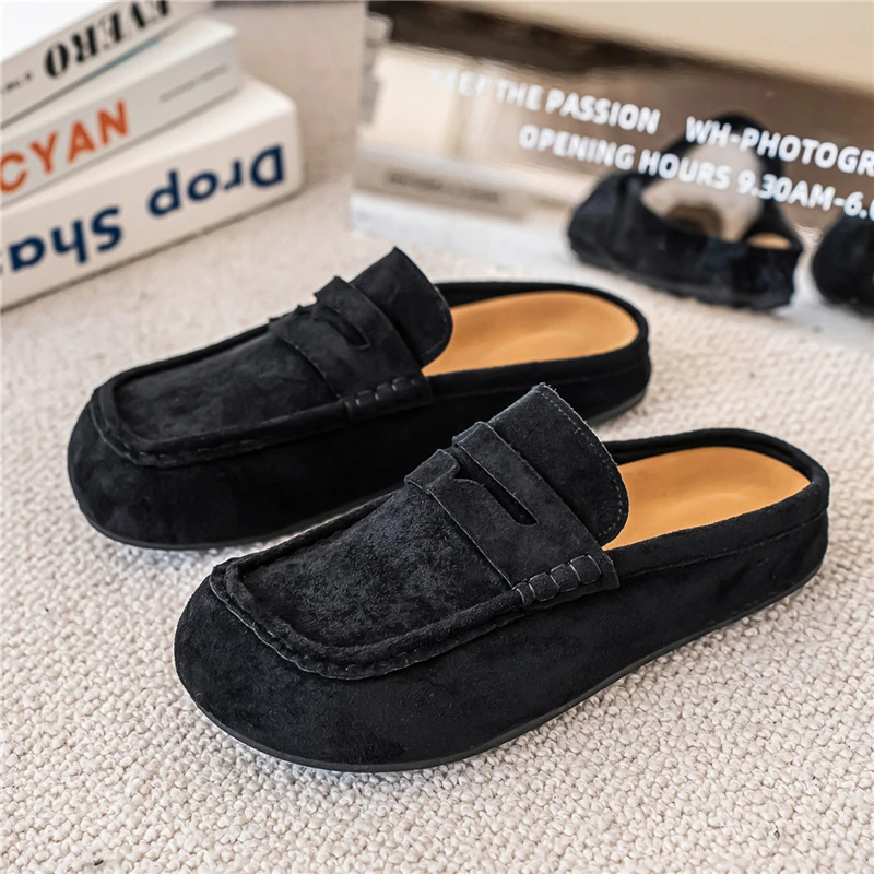 Fashion Comfortable Men's Casual Shoes Leather Loafers Half Slippers Slip-on Lazy Driving Shoes Couple Breathable Walking Shoes thumbnail 3