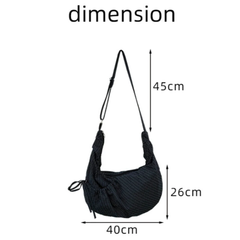 Retro Plaid Hobos Messenger Bags for Women Drawstring Pocket Nylon Dumpling Bag Large Capacity Portable Travel Shoulder Bags thumbnail 6