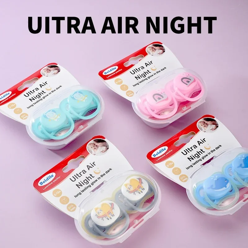 Two packs of 0-3 years old baby luminous baby pacifier silicone orthodontic nipple pacifier toddler sleep sedation pacifier
