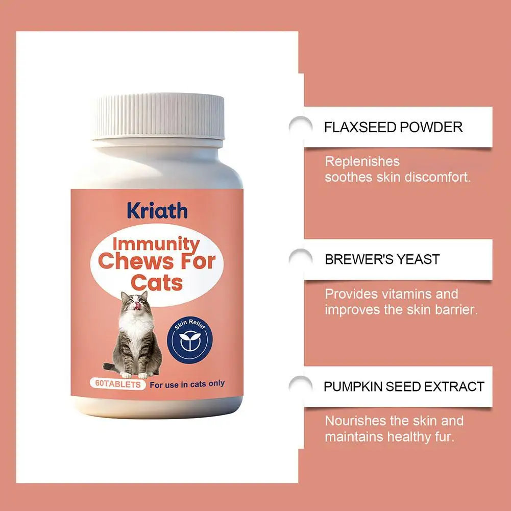 Professional Cat Skin Relief Immunity Supplement 60 Chews For Healthy Coat And Sensitive Skin Defense Kriath Pet Health Tablets thumbnail 5